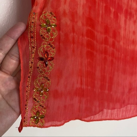 Bebe Pink Orange Tie Dye Beaded Blouse Large - Picture 4 of 7